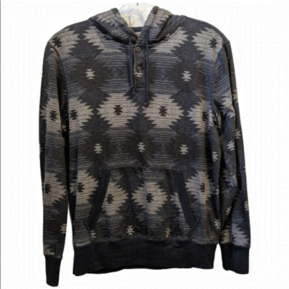 2/$20 American Eagle Grey Aztec Print Hooded Shirt medium